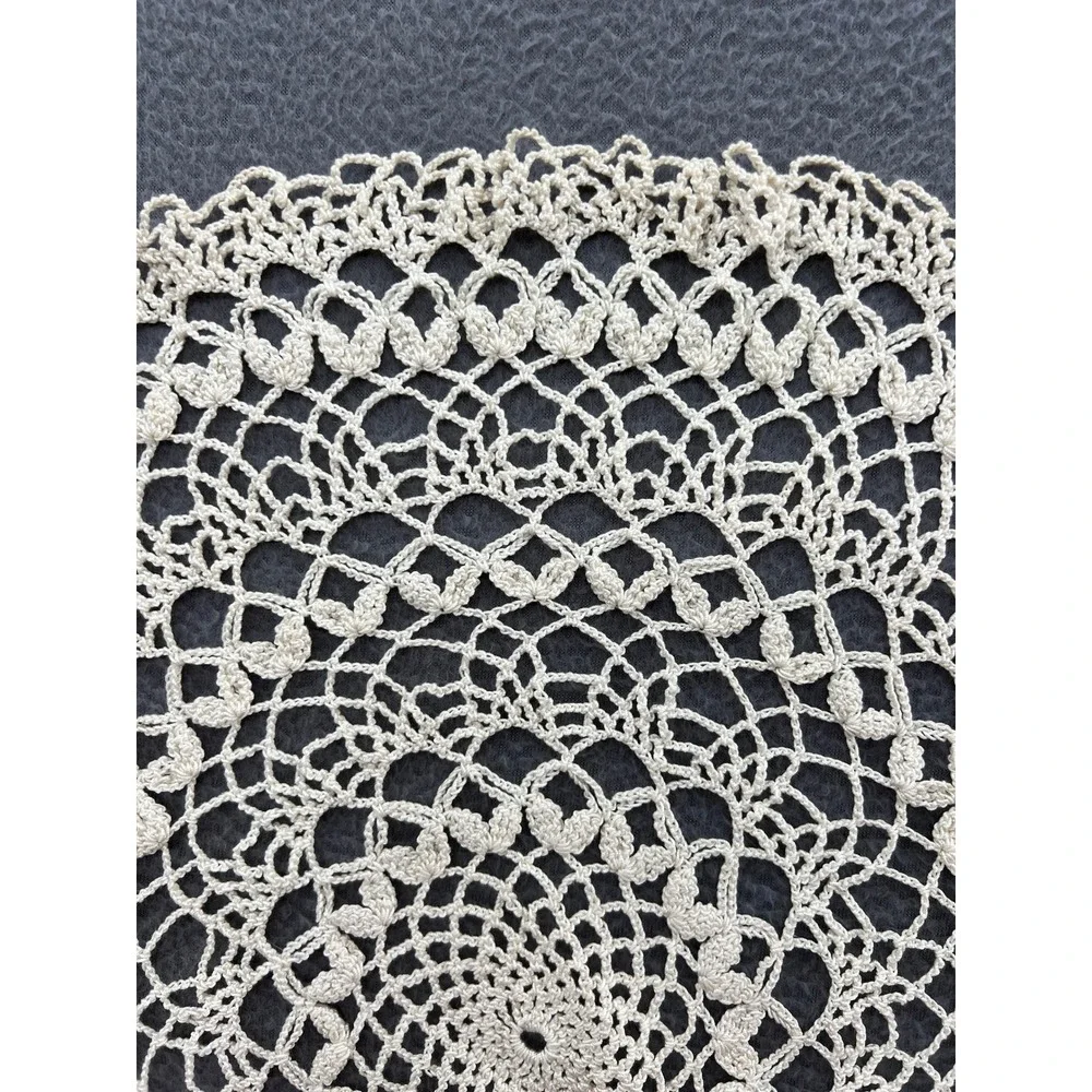 Vintage Handmade Crochet Lace Doily 14 Inch Round Cream Cotton Cottagecore Decor